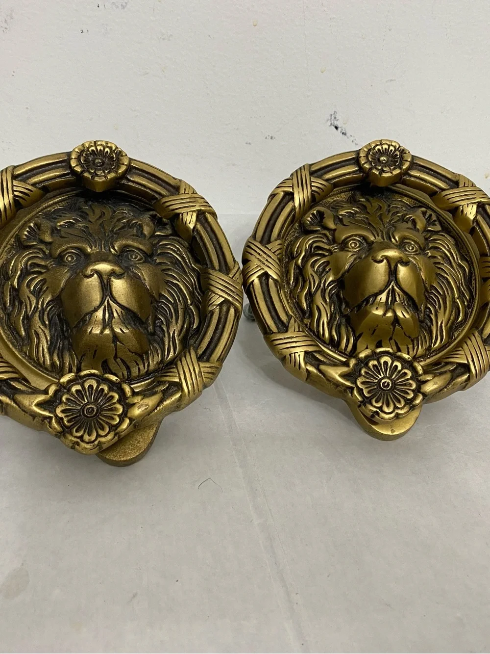 Lion Head Door Knocker Solid Brass. Vintage 10” pairs